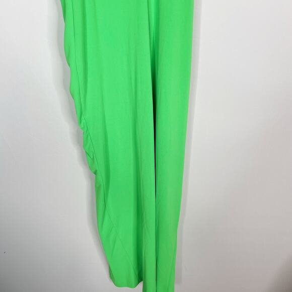 Zara Small S Bright Green Draped Midi Dress High Side Slit Sweetheart Neckline - Picture 9 of 14